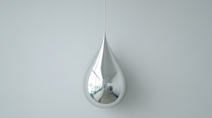 Fototapeta premium Abstract Silver Teardrop Sculpture Hanging Art Minimalist Modern Design