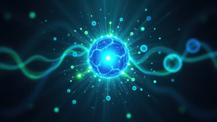 Obraz premium Computer-generated imagery of a molecule with bright, energy-like emissions representing Semaglutide activity.