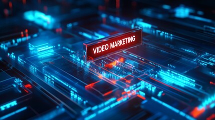 Obraz premium Futuristic digital interface highlighting video marketing concept