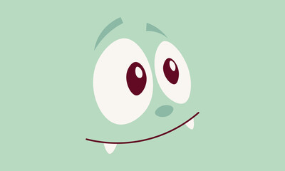 Soft green background with a monster's face. Vector illustration