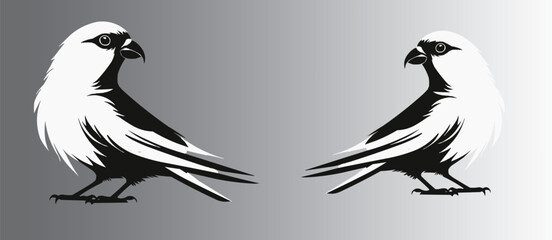 Minimalist Love Birds Silhouette on Branch - Black and White Art