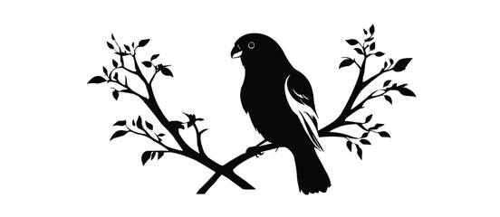 Minimalist Love Birds Silhouette on Branch - Black and White Art
