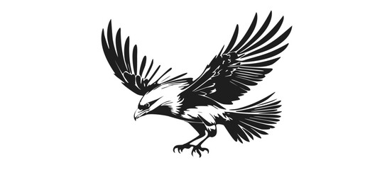 Flying Eagle Silhouette in Monochrome Vector Art