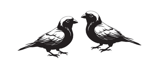 Minimalist Love Birds Silhouette on Branch - Black and White Art