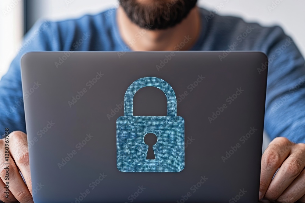 Leinwandbilder Cyber security network Data protection concept Businessman using laptop computer with digital padlock on internet technology networking with cloud computing and data management
