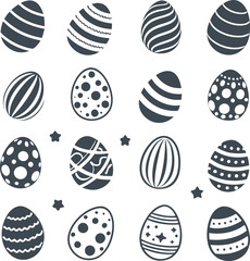Easter eggs, Easter day festival icon set, ostern egg icons with decoration patterns symbols collection, logo isolated vector illustration