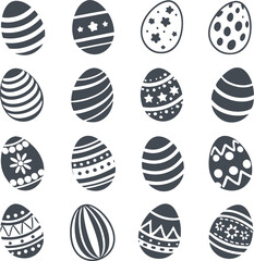 Easter eggs, Easter day festival icon set, ostern egg icons with decoration patterns symbols collection, logo isolated vector illustration