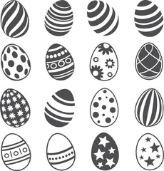 Easter eggs, Easter day festival icon set, ostern egg icons with decoration patterns symbols collection, logo isolated vector illustration
