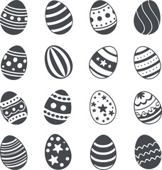 Easter eggs, Easter day festival icon set, ostern egg icons with decoration patterns symbols collection, logo isolated vector illustration