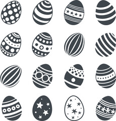Easter eggs, Easter day festival icon set, ostern egg icons with decoration patterns symbols collection, logo isolated vector illustration