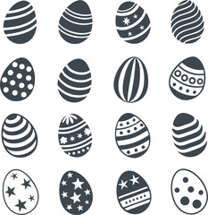 Easter eggs, Easter day festival icon set, ostern egg icons with decoration patterns symbols collection, logo isolated vector illustration