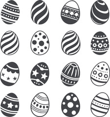 Easter eggs, Easter day festival icon set, ostern egg icons with decoration patterns symbols collection, logo isolated vector illustration