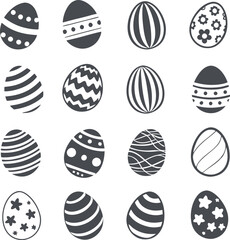 Easter eggs, Easter day festival icon set, ostern egg icons with decoration patterns symbols collection, logo isolated vector illustration
