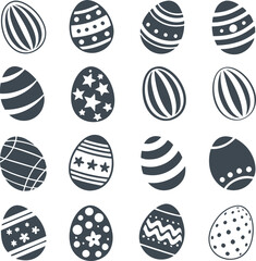 Easter eggs, Easter day festival icon set, ostern egg icons with decoration patterns symbols collection, logo isolated vector illustration