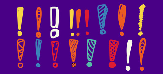 Doodle exclamation mark set isolated. Hand drawn scribble idea symbol collection. Vector hand written signs