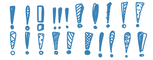 Doodle exclamation mark set isolated. Hand drawn scribble idea symbol collection. Vector hand written signs