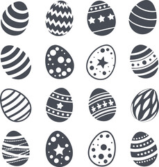 Easter eggs, Easter day festival icon set, ostern egg icons with decoration patterns symbols collection, logo isolated vector illustration