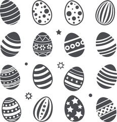 Easter eggs, Easter day festival icon set, ostern egg icons with decoration patterns symbols collection, logo isolated vector illustration