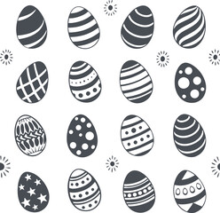 Easter eggs, Easter day festival icon set, ostern egg icons with decoration patterns symbols collection, logo isolated vector illustration