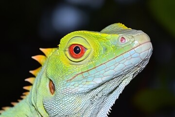 Fototapeta premium Green Plumed Basilisk Lizard Basiliscus plumifrons, Boca Tapada