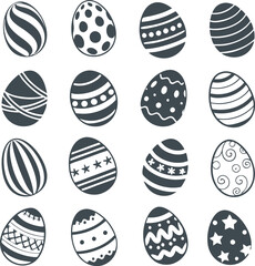 Easter eggs, Easter day festival icon set, ostern egg icons with decoration patterns symbols collection, logo isolated vector illustration