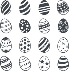 Easter eggs, Easter day festival icon set, ostern egg icons with decoration patterns symbols collection, logo isolated vector illustration