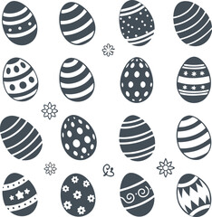 Easter eggs, Easter day festival icon set, ostern egg icons with decoration patterns symbols collection, logo isolated vector illustration