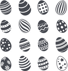 Easter eggs, Easter day festival icon set, ostern egg icons with decoration patterns symbols collection, logo isolated vector illustration