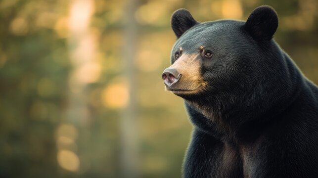 Majestic black bear in serene forest, showcasing powerful presen