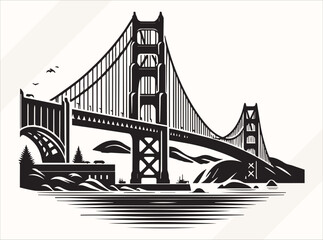 Black Golden Gate Bridge Silhouette Illustration for Logos Prints and Design