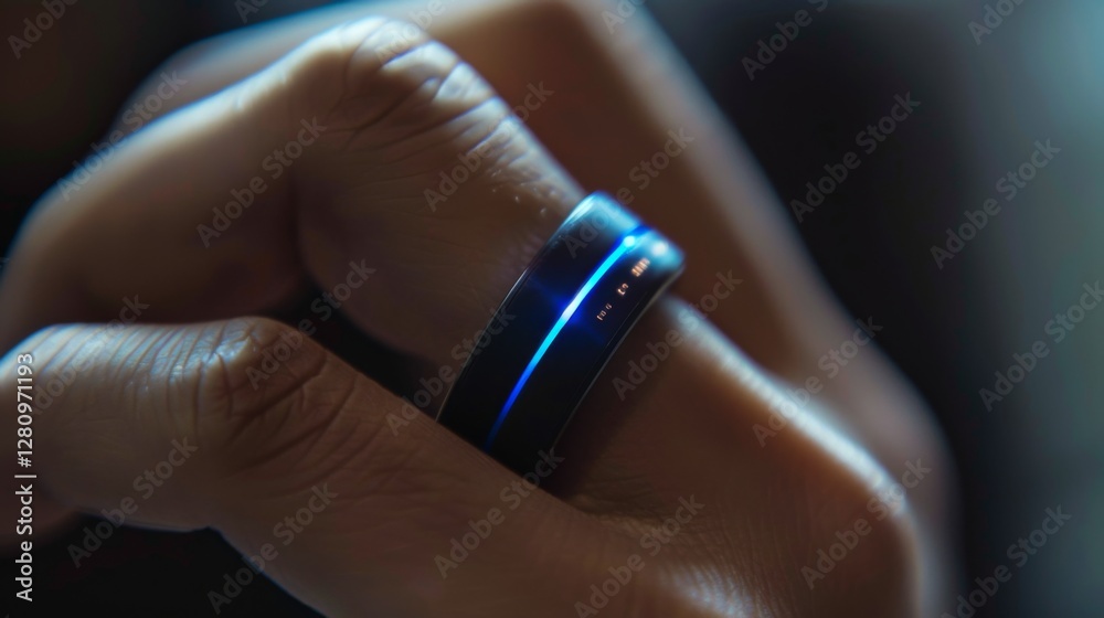 Aufkleber a person is using a sleek wearable device on their wrist aimed at monitoring mental health and mindf
