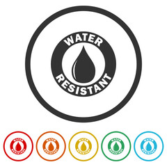 Water resistant icon. Set icons in color circle buttons