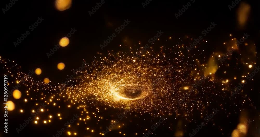 Poster Golden Particles Bokeh Effect On Black Background Abstract Digital Art Composition