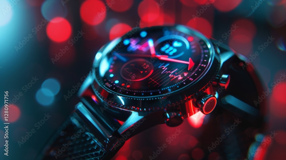 Aufkleber a stylish smartwatch shows vital health metrics and graphs in vibrant colors, highlighting the inter