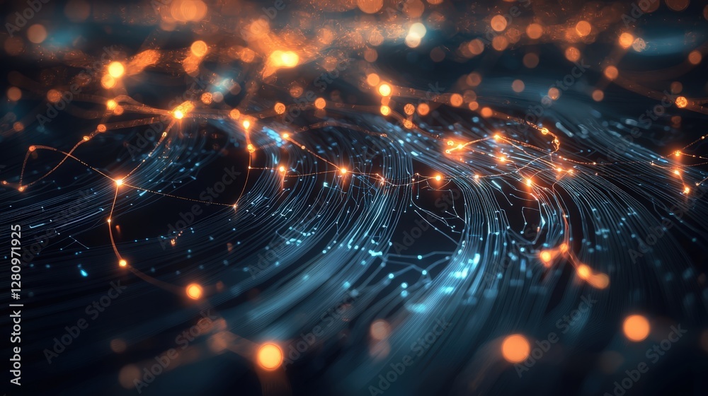 Wall mural abstract futuristic technology background featuring glowing lines interconnected in a digital space,