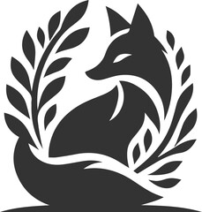 A fox hiding behind a bush animal vector silhouette