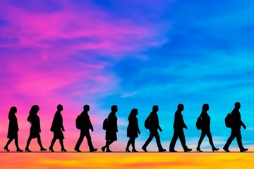 Fototapeta premium Group diversity silhouette multiethnic people from the side Community of colleagues or collaborators Concept of bargain agreement or pact Collaborate Co-workers Harmony Organization