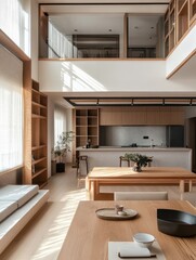 A bright interior features a modern living room space