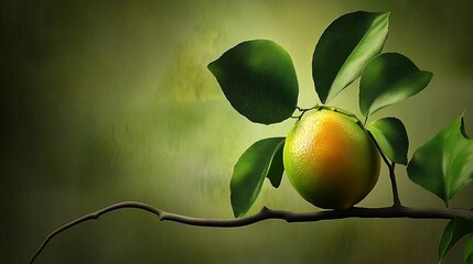 Ripe orange branch, studio shot, green backdrop, food ad