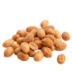 Tasty peanuts lying on white background