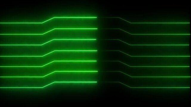 Contrast Neon Green Circuit Pattern with Parallel Lines and Wavy Connections in Digital Art Style