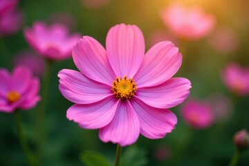 Delicate cosmos blossom, vibrant petals, garden setting , macro, perennial