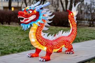 Dragon is lit up at night during chinese new year Dragons are the most favourite symbols of Chinese