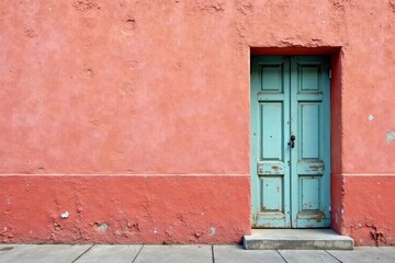 Distressed coral stucco wall, faded pink hues, New Orleans, sun-bleached, rough, wall