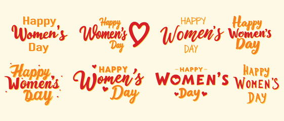 Set of Happy Women's Day Typography – Decorative Vector Text Designs for Greeting Cards, Banners, and Posters

