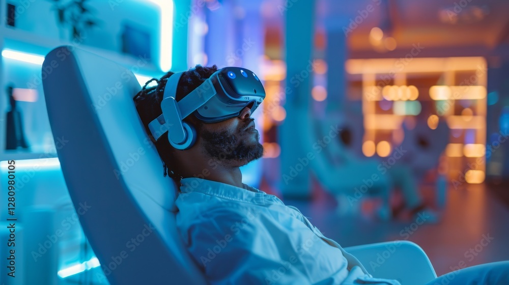 Aufkleber a person relaxes in a contemporary wellness center while using virtual reality technology for digita