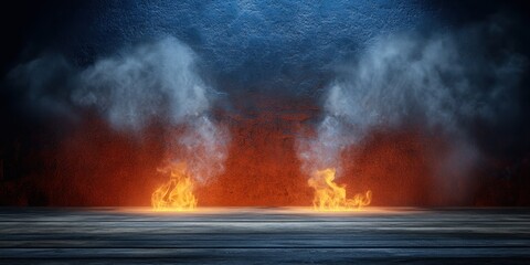 Two fire hydrants are prominently displayed in a room engulfed in flames, highlighting the urgency of fire safety measures and emergency preparedness.