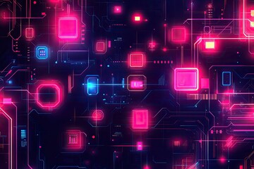 Abstract glowing circuit board, vibrant colors.