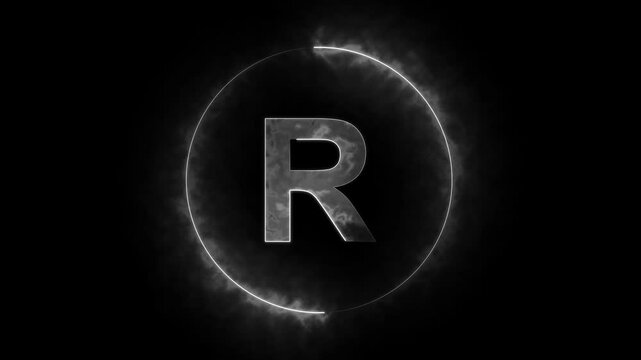 neon light glowing R icon. neon circle symbol glowing neon light 4k animation.