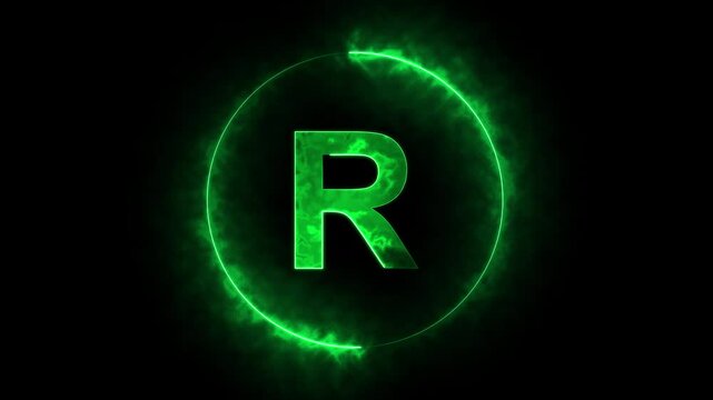 neon light glowing R icon. neon circle symbol glowing neon light 4k animation.